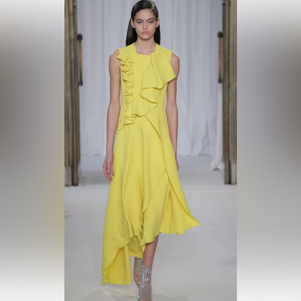 Elegant  Navy DELPOZO
Ruffled crêpe midi dress - Picture 2 of 9